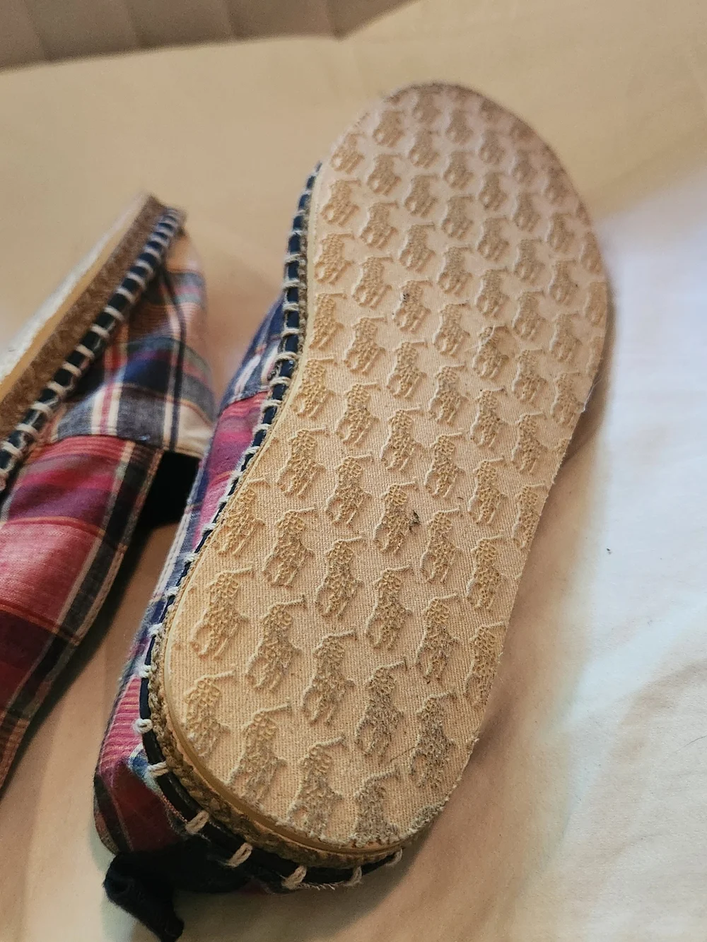 Polo Ralph Lauren Madras Red and Tan And Blue Plaid Espadrille Slip-Ons